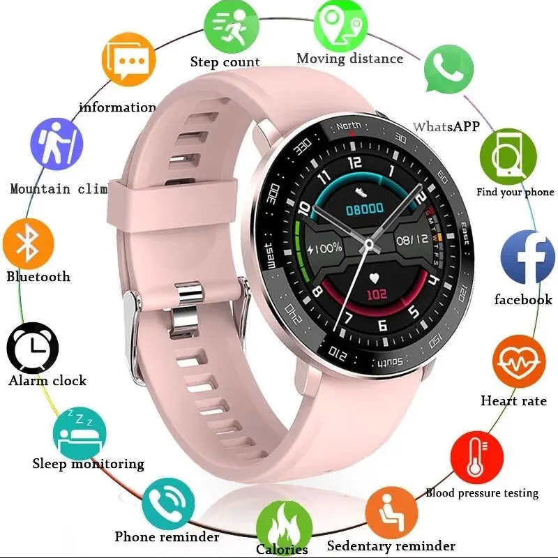 

RUIMAS New Women Smart Watch for Android iOS Phone Heart Rate Monitor IP67 Waterproof Sports Smartwatch Full-Screen Touch HD