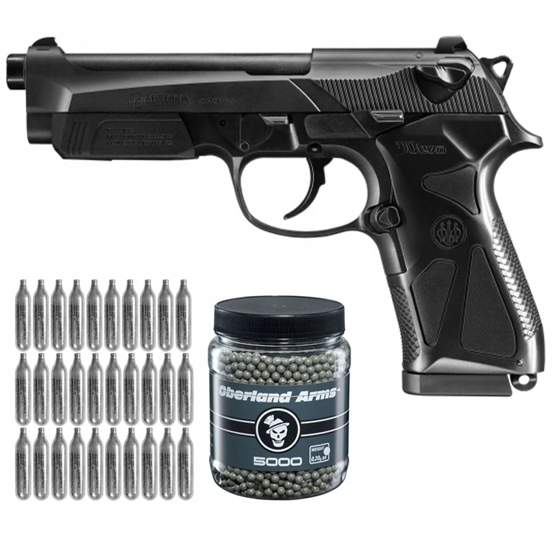 

PISTOLET BERETTA 90 TWO-REPLIKA ASG+3X10 Co2 Tanks+1500Ct Steel Bbs Home Deco Lead Bullet Toy Gun Metal Wall Sign Mural
