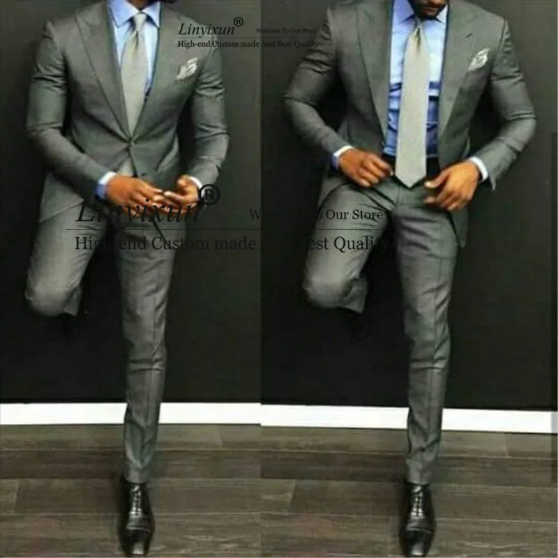 

Dark Grey Slim Men Suits 2020 Handsome Wedding Groomsmen Groom Tuxedos Party Prom Business 2 Piece(Jacket+Pants) Custom Made