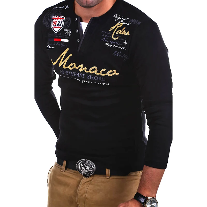 ZOGAA мужская рубашка поло с длинным рукавом 2019 модная в полоску со складками рукав