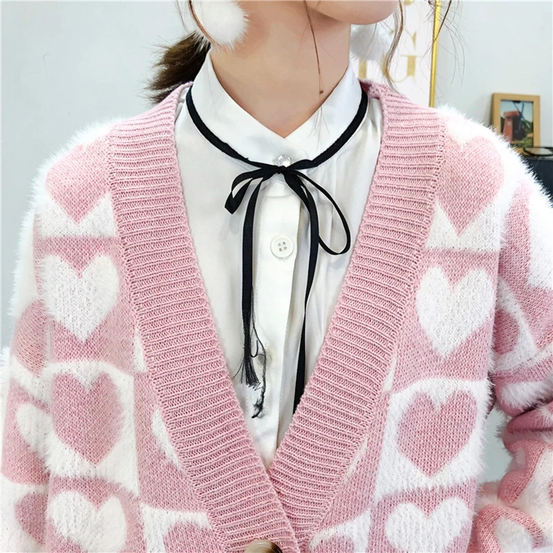 Свитер с узором из сердечек женский длинный кардиган бархат плюс размер мохер