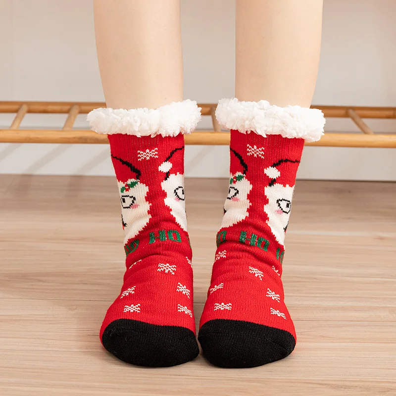 

2021 New Christmas Socks Thick Plush Cotton Socks Winter Warm Non-slip Home Floor Socks Christmas Gifts Cartoon Carpet Socks