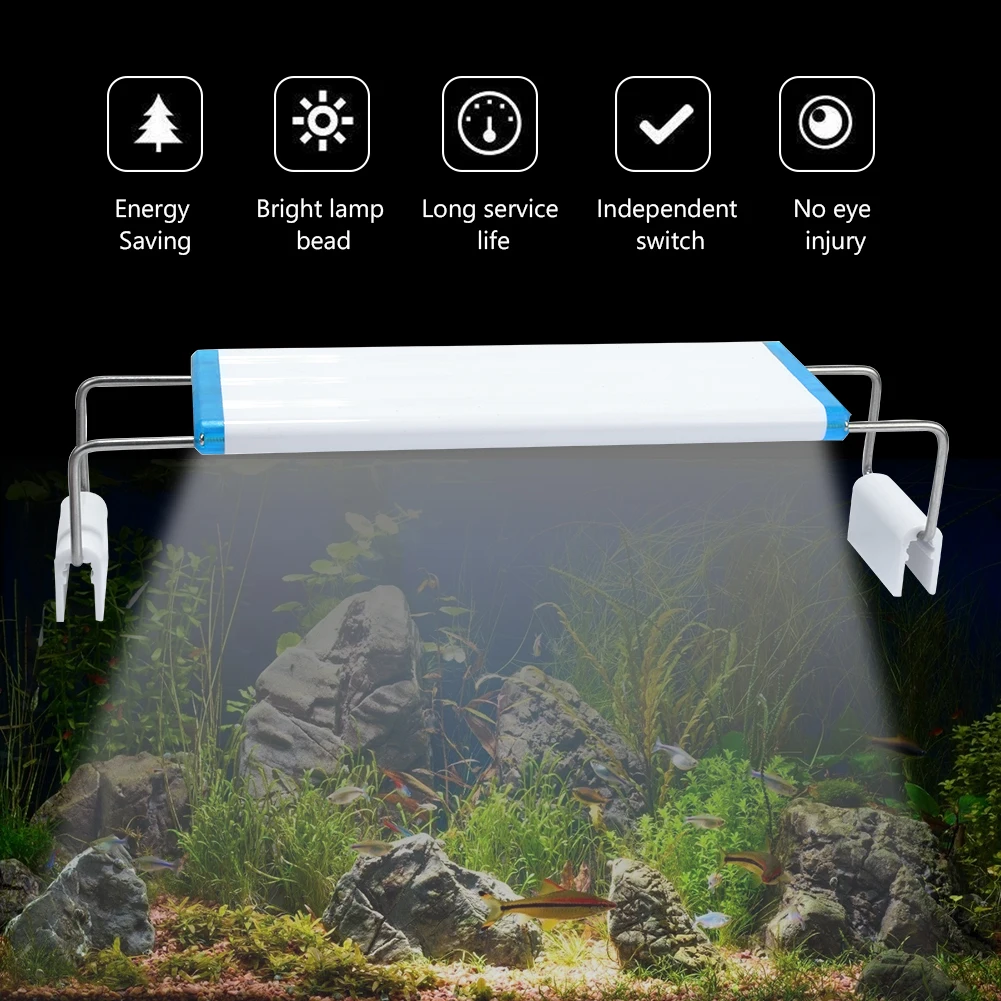 

Waterproof Fish Tank Slim Luminaire Adjustable US/EU Plug Aquarium Light White Blue Lighting Plant Lamp AC 90-260V LED Decor