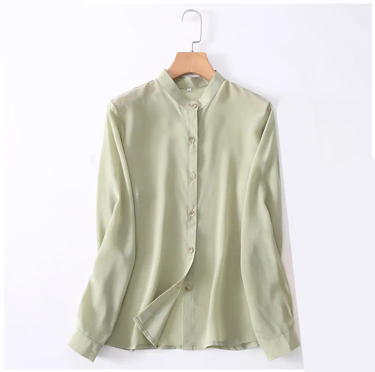 Женская блузка из натурального шелка Базовая рубашка с длинным рукавом Офисная