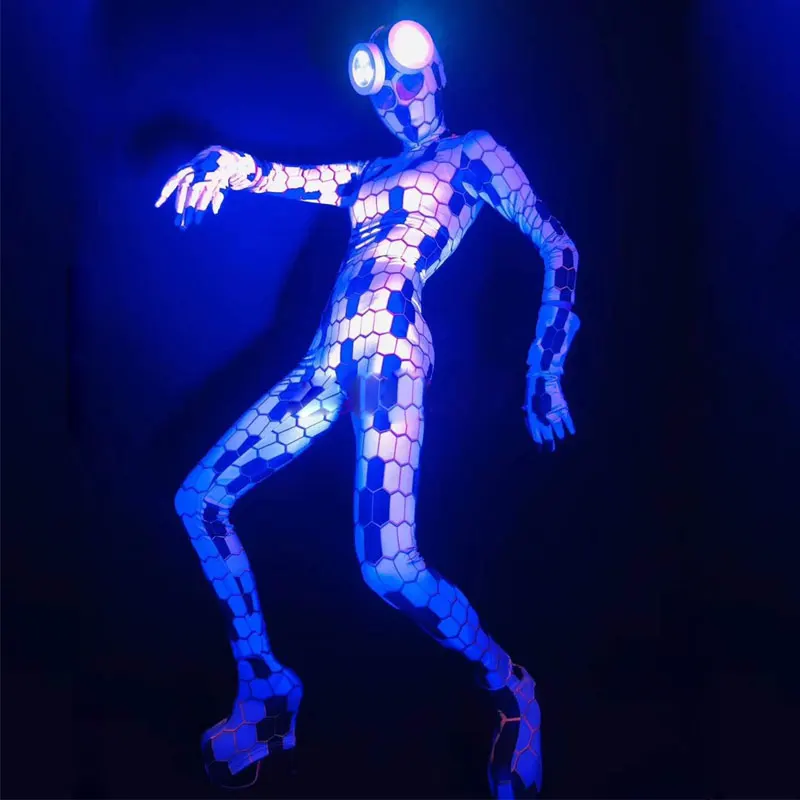 

Black white plaid Bodysuit Sexy LED Costume One-piece Dance Performance Wear Female Singer Stage Big Stretch Jumpsuit