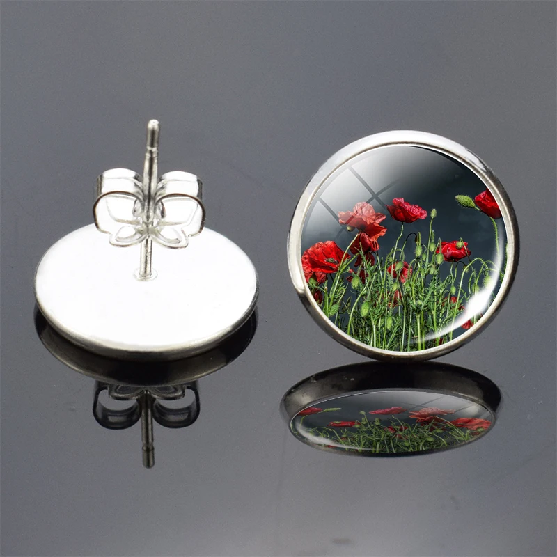 Модные женские серьги посеребренные серьги-гвоздики с кабошоном изображением