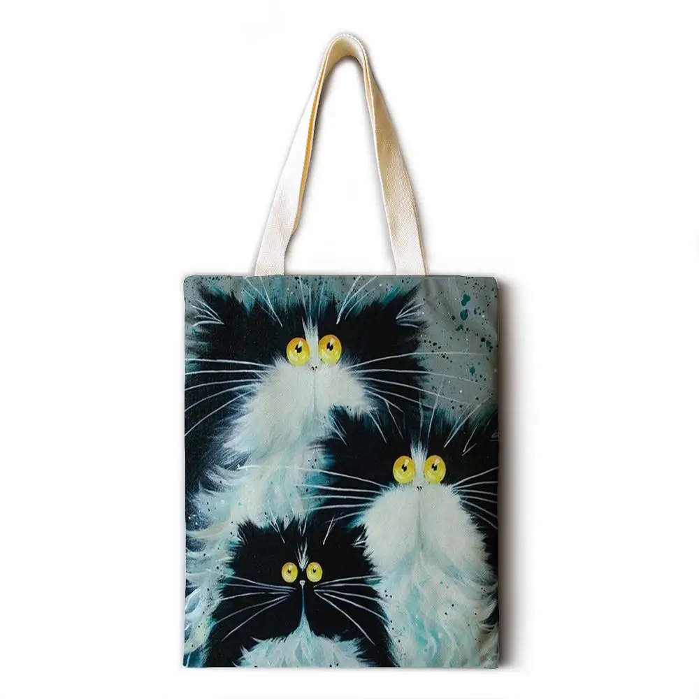 

Colorful cat cotton and linen ladies large capacity casual printing handbag fashion art ladies shoulder bag