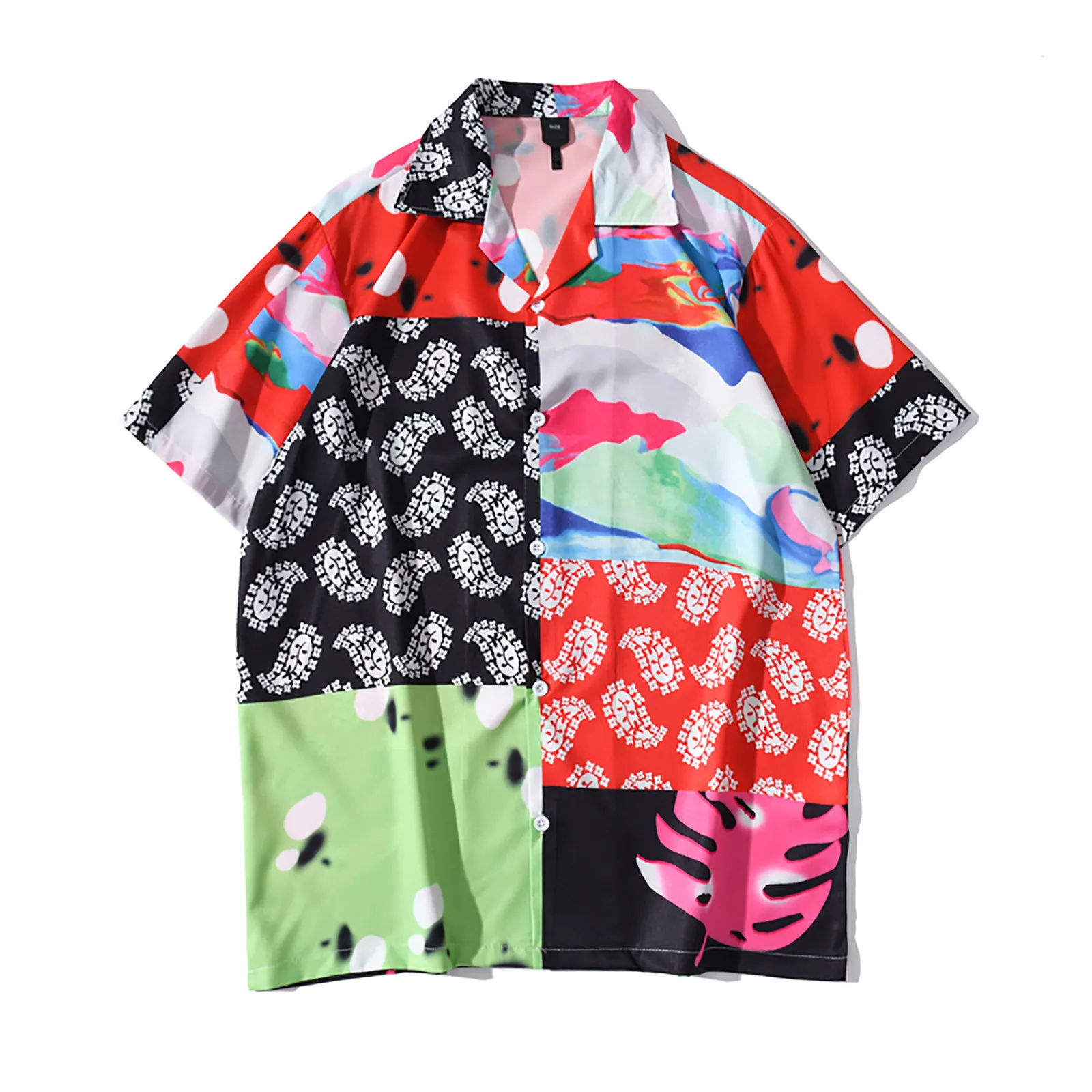 

Stitching printed shirt men and women beach top loose Camisa Masculina button shirt cardigan printed short shirt Ѭђбака Q6