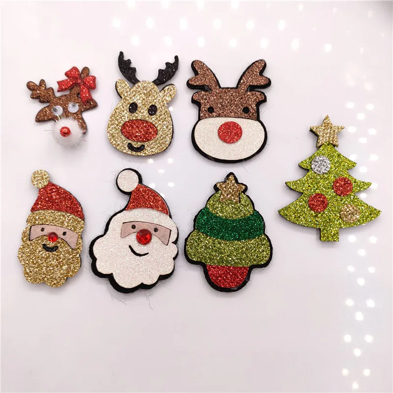 

70 шт./лот, Рождество, голова Санта Клауса, стеганая аппликация для украшения одежды, аксессуары для рождественских головных уборов ручной ра...