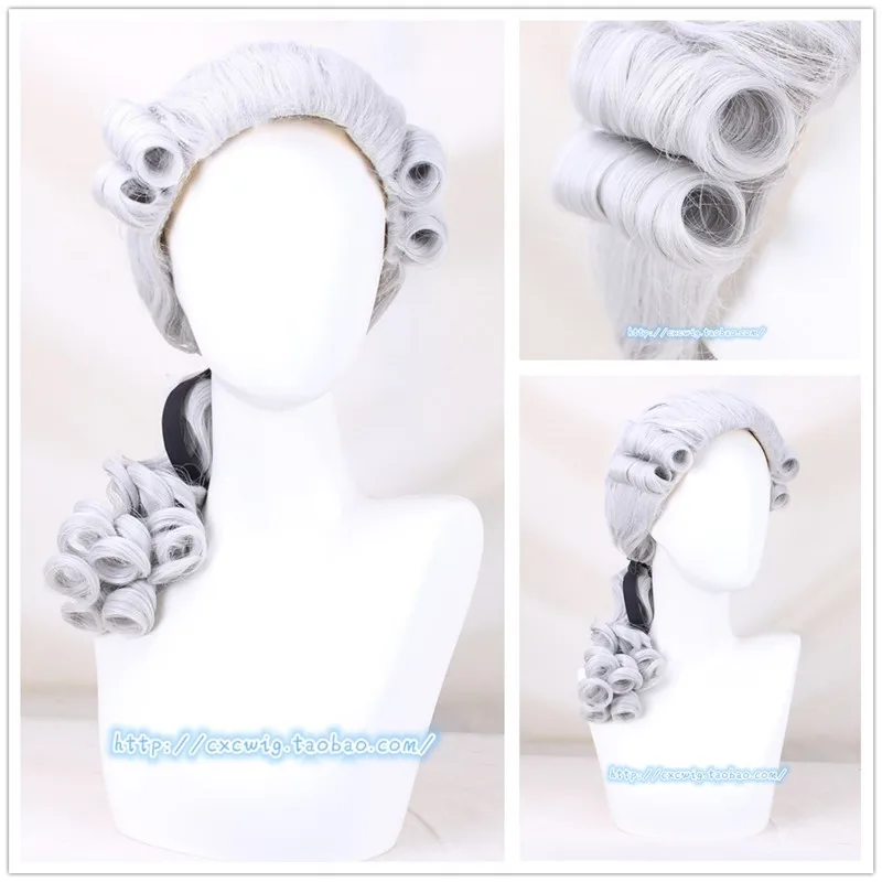 Silver Lawyer Judge Pianist Music Performance Wig Cosplay Baroque Curly Colonial Historical Costume Wig Halloween Cosplay Props