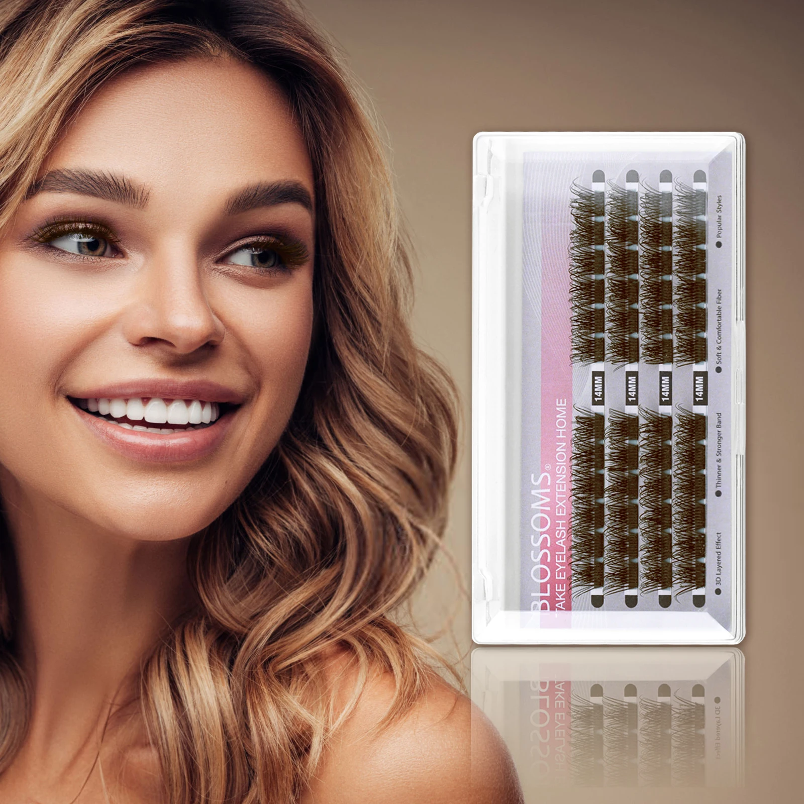 Коричневые Кластерные ресницы MUSELASH накладные с D образным изгибом отдельные 48