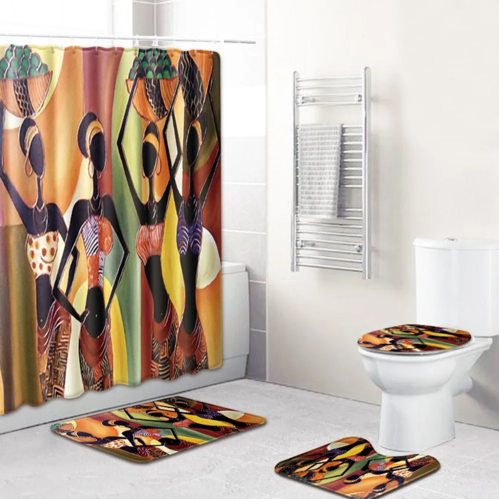 Personalized African American Women Beauty Sexy Lovely Black Girl Afrocentric Waterproof Bath Shower Curtain Set Non Slip Rugs | Дом и сад
