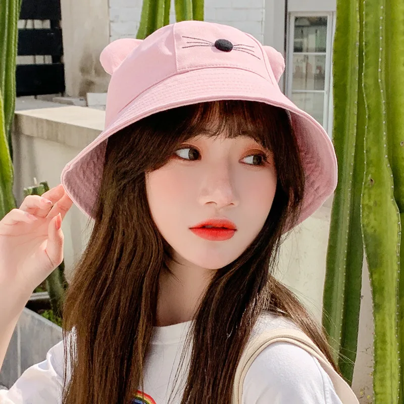 Женские шляпы-ведерки одноцветные милые кошачьи ушки летняя Стильная