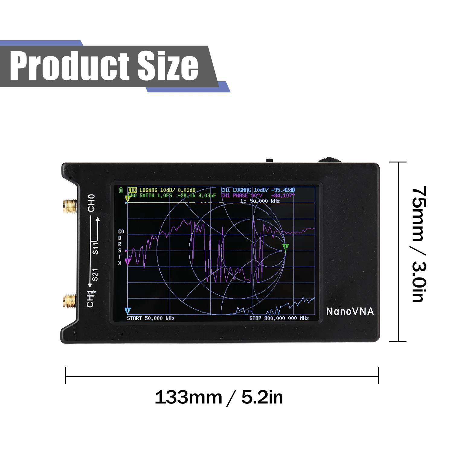 

NanoVNA-H Portable Handheld Vector Network Analyzer 10KHz-1.5GHz Digital Display Touching Screen Shortwave MF HF VHF UHF Analyze