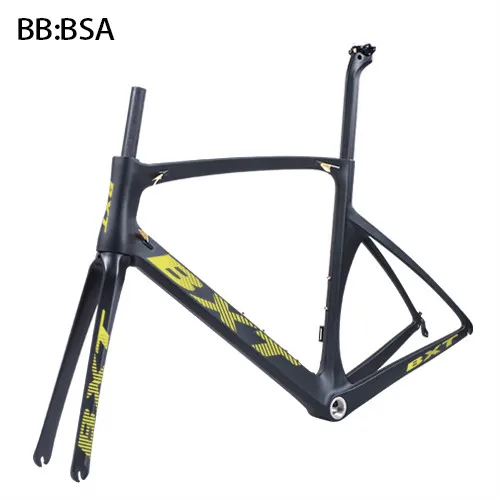 BXT yellow logo Китайский дешевый гоночный дорожный каркас BXT карбоновый дорожный велосипедный держатель для телефона 700c велосипед карбоновая велосипедная Рама V-Brake - Цвет: BXT yellow logo