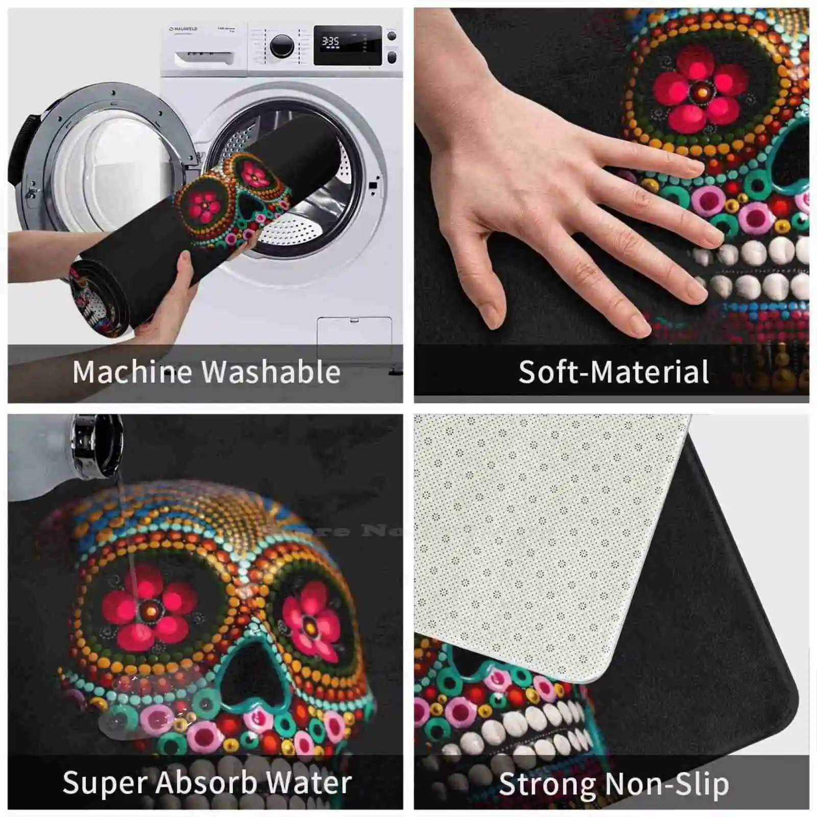 Мягкий коврик с рисунком черепа домашний ковер дверной искусственный череп и