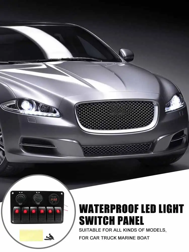 

6 Gang Marine Boat Rocker Switch Panel Waterproof Led Switch Panel Digital Display Dual USB Port for Car Truck Marine Boat
