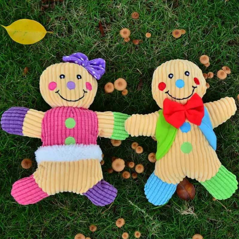 

Pet Chewing Animals Dog Bite Plush Teething Toy For Small Dogs Training Supplies Squeak Chew Gingerbread Man Christmas Gift