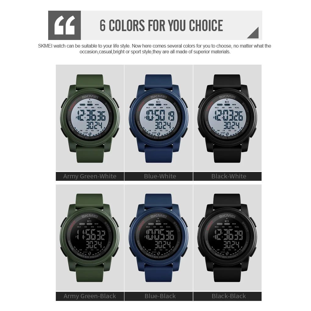 

SKMEI Men's Watches Digital Smart Watch Dual Time Display IP68 Waterproof Sport Watch Wristwatch Military Sports Clock