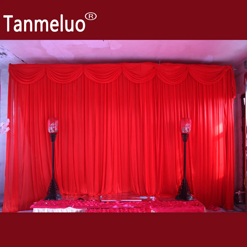 

10 футов х 20 футов (3 х 6 м) красный свадебный фон занавеска с swag романтические украшения для свадьбы сценические шторы из ледяного шелка полны...