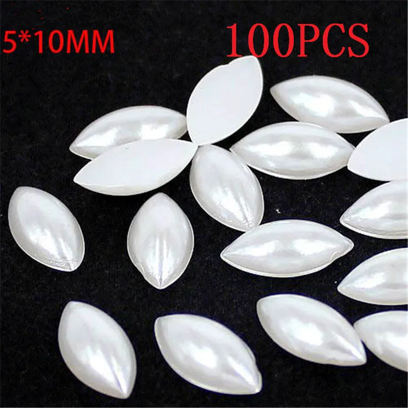 

Nail decorative pearl white horse eye Shape 5x10mm 100pcs Acrylic Nail art Flat Back Rhinestone Clothing accessories