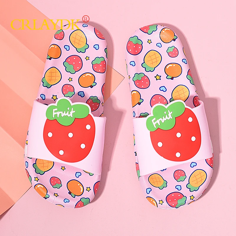 CRLAYDK Girls Cute 3D Fruits Slippers for Summer Women Indoor Home Sandals Shower Ladies Beach Shoes Non Slip Bathroom Claquette