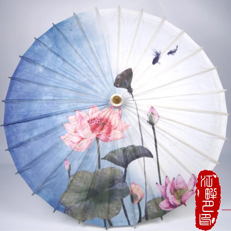 

JPY Autumn Lotus Pond Scence Oil Paper Umbrella Kids Dance Hanging Paper Parasol Rainy day Waterproof Ancient Umbrella