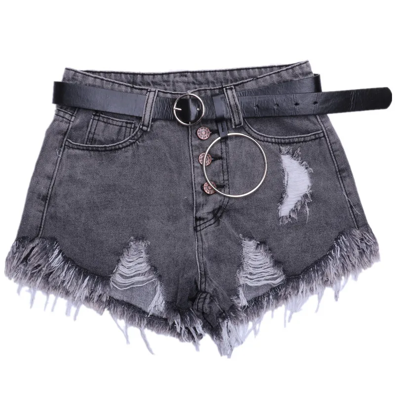 Шорты женские джинсовые дымчато-серые с завышенной талией пикантные свободные