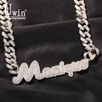 Uwin Custom Name Necklace Cursive Letters With Iced Out Cuban Chain 12mm 9mm Initial Necklace Personalised Hiphop Jewelry