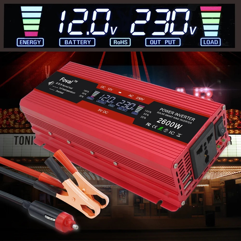 1500W/2000W/2600W DC 12V дo AC 220V 230V инвертор ЖК-дисплея конвертер ЕС универсальный солнечный инвертор Автомобильный Инвертор автомобильный адаптер переменного тока