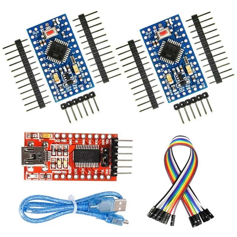 

2 Pcs Pro Mini ATMEGA328P 5V 16MHz Development Board + FT232RL FTDI Mini USB to TTL Serial Converter Adapter 3.3V 5.5V