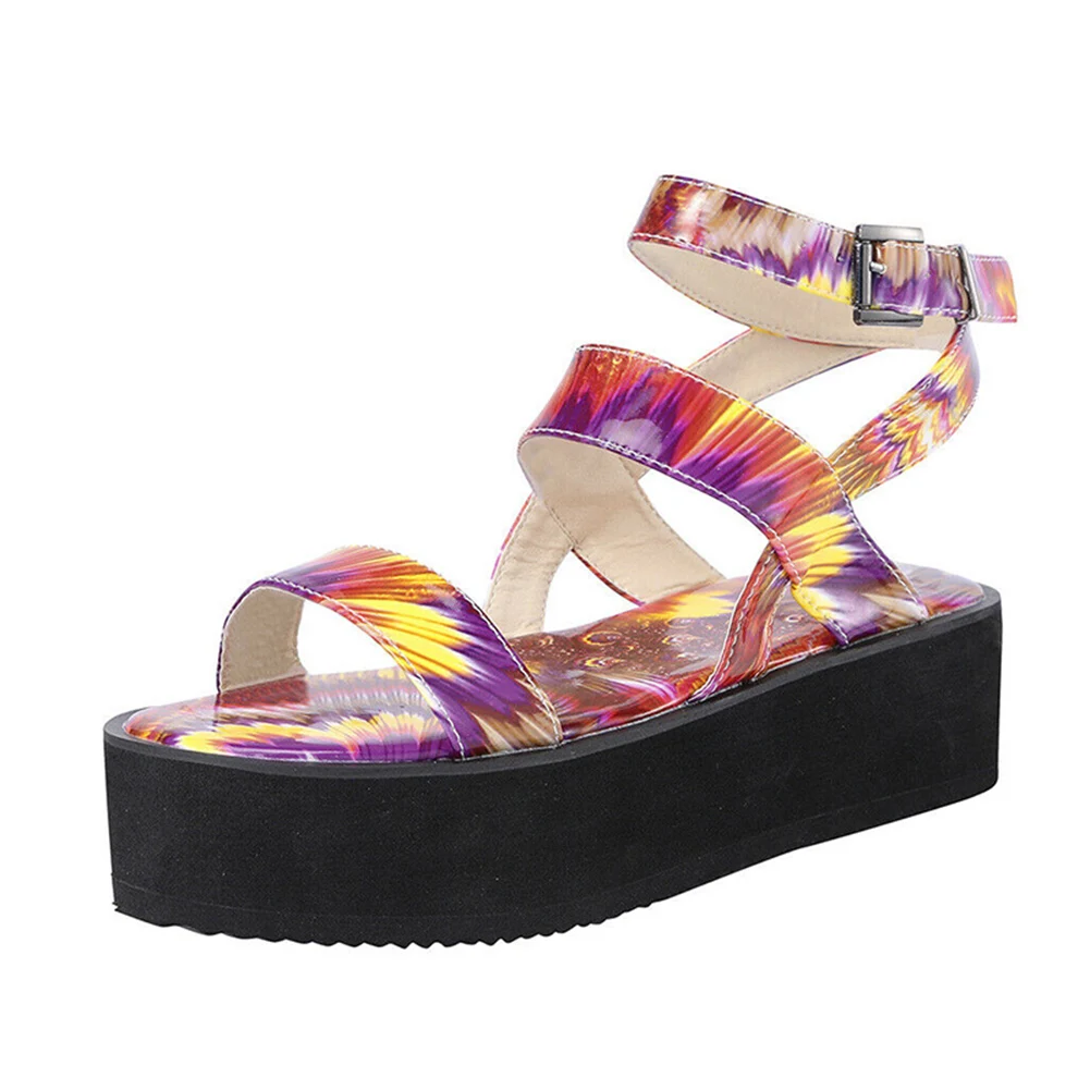 

Womens Platform Heel Sandals Summer Multi-Color Ankle Strap Buckle Sandals Shoes Open Toe NYZ Shop