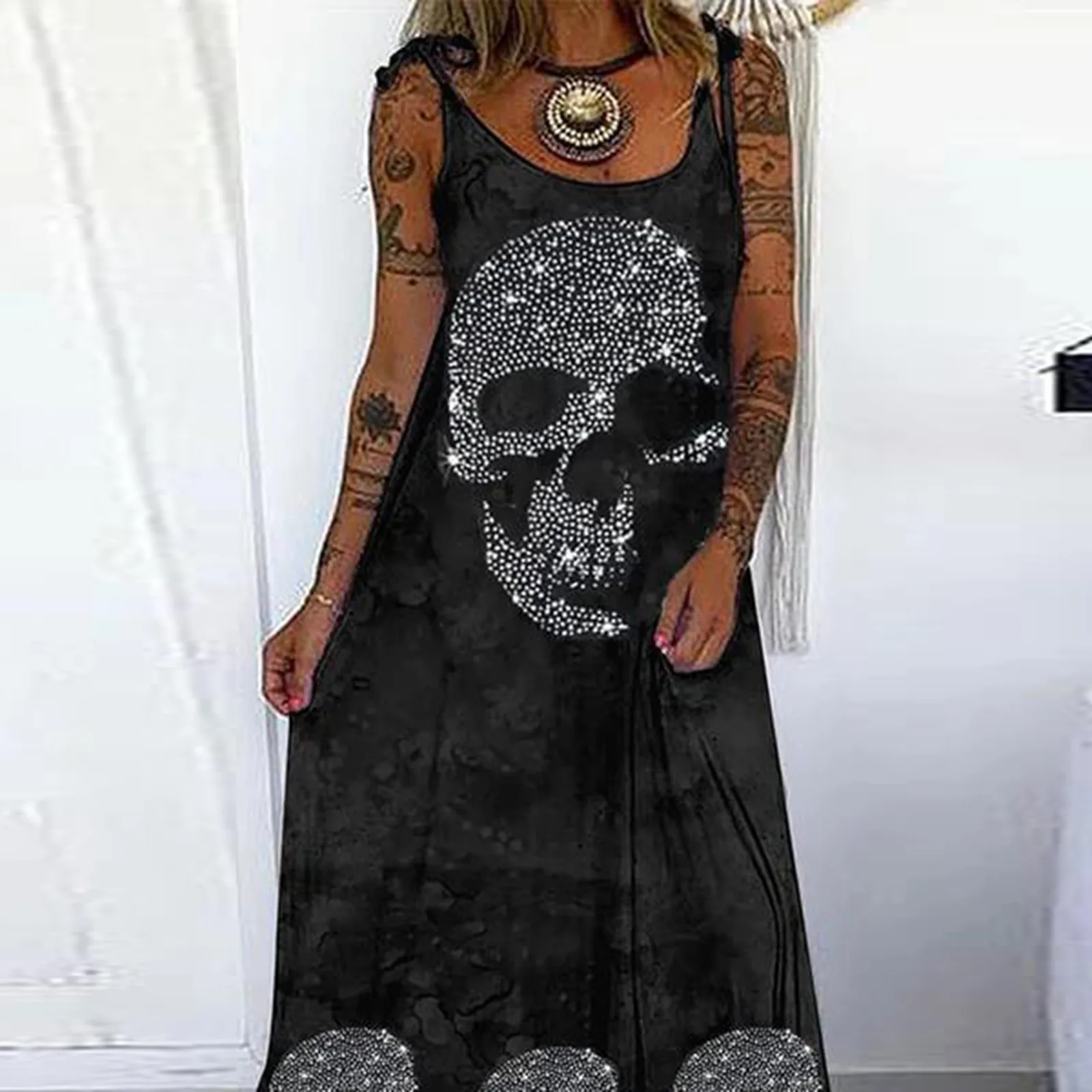 

Dresses For Women 2021 Fashion Casual Sleeveless U-Neck Printing Bandage Floor-Length Dress robe longue robe femme t