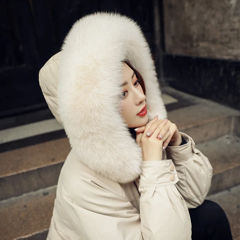 

High Quality Natural Fur Winter Down Coat Women Oversize White Duck Down Jacket Female Thicken Warm Long Streetwear Coats Female