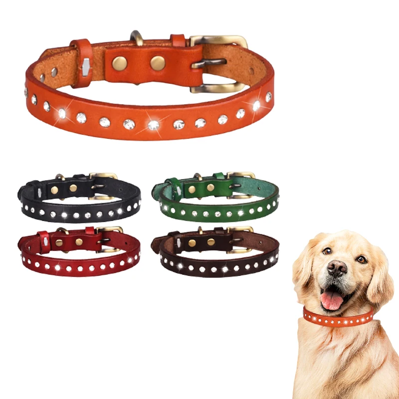 Кожаный ошейник для собак с бриллиантами регулируемый воротник Перро бульдога