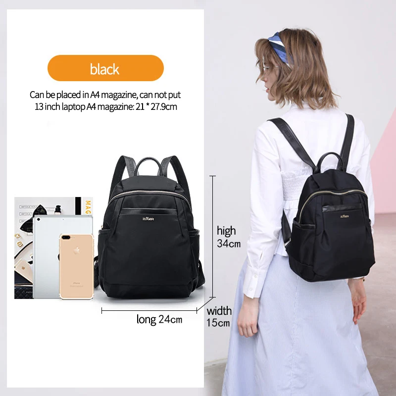 black Zoger backpack ladies Oxford cloth backpack casual Korean version of the simple travel canvas small fresh college wind bag tide - Цвет: black