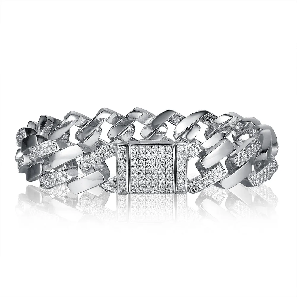 

Luxury Zircon CZ Hip Hop Miami Cuban Link Chain 14mm Baguette Bracelet Men Rhombus Necklace Dropshipping Street Party Jewelry