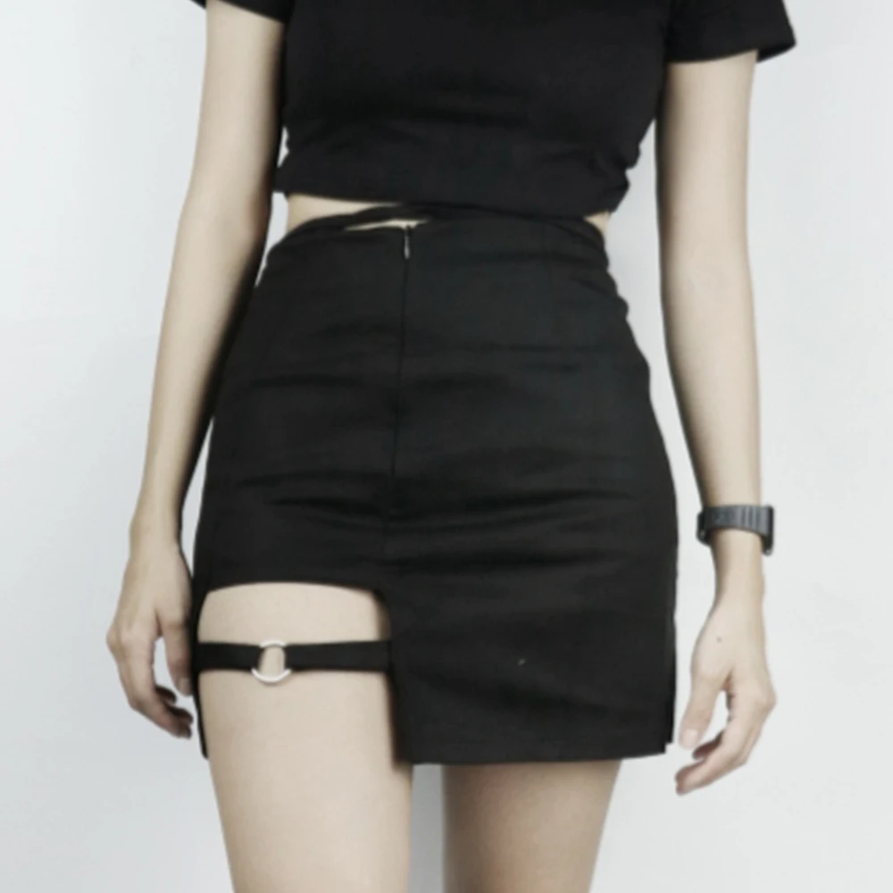 Женская юбка в стиле Харадзюку черная короткая юбка-сафари панк Облегающие юбки