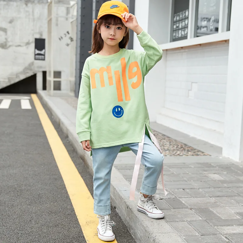 

Girls' spring and autumn long sleeve T-shirt 2021 new Korean version of CUHK children's Spring Dress Girls' two piece suit