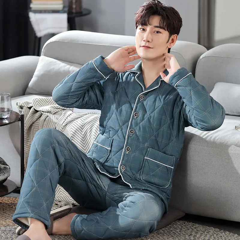 Fashion Winter Man Clip Cotton Pajama Sets Thick Warm Pijama Male Pajamas For Men 3XL Comfort Sleepwear Lounge Set