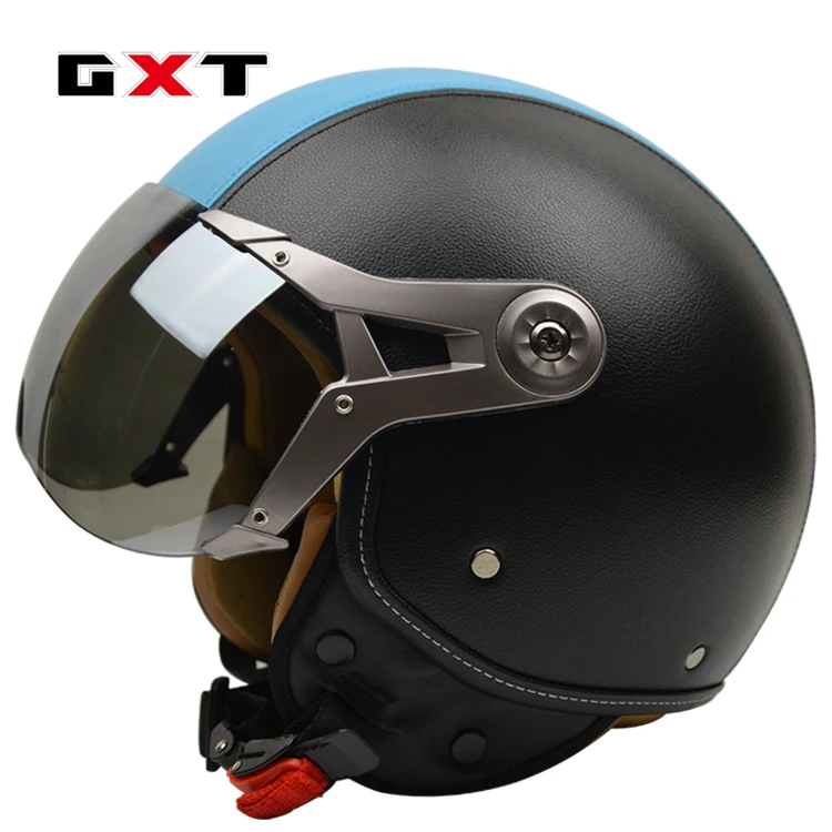 1 GXT мотоциклетные винтажные шлемы ретро Половина лица Casco мотокросс шлем скутер casco motocicleta кожаный шлем для Harley - Цвет: 1