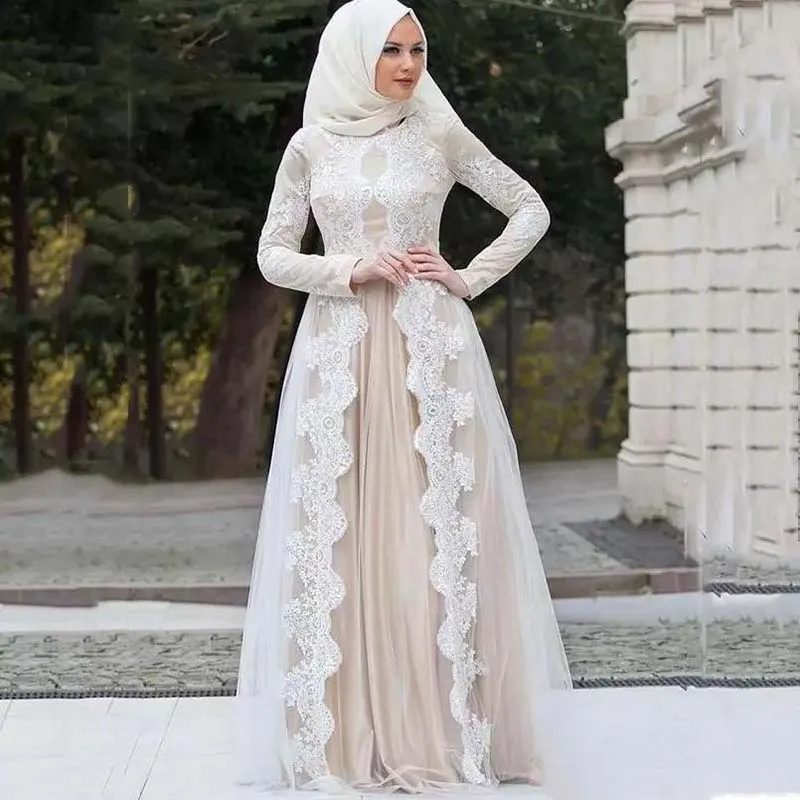 

Muslim Caftan Long Sleeve Evening Dresses Lace A Line Saudi Arabic Prom Dress Formal Party Gowns Caftan Outfit