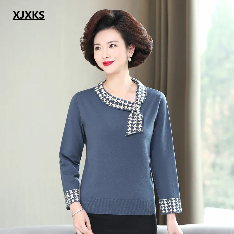 Шерстяной вязаный свитер XJXKS Женский пуловер новинка сезона весна-осень 2022