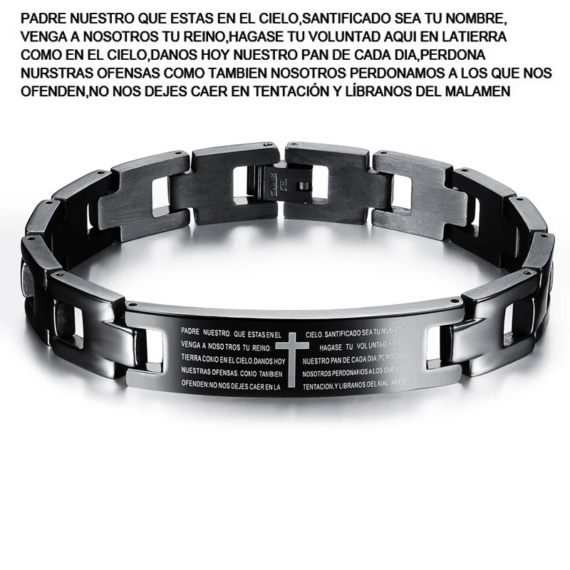 Черный металлический браслет из нержавеющей стали 316L с крестом для мужчин и