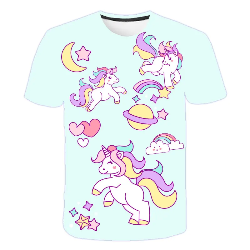 Футболка для девочек подростков От 4 до 14 лет Детская футболка с единорогом