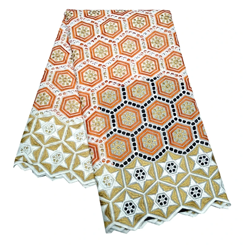 

2021 Высококачественная африканская кружевная ткань с вышивкой швейцарское хлопковое кружево 5 ярдов для платьев Водорастворимая хлопковая ...