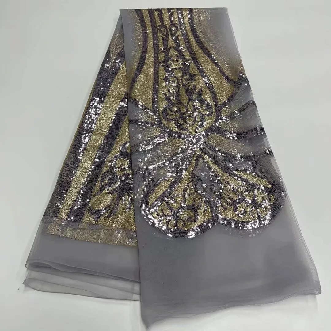 

African French Mesh Net Sequined Lace Fabric 2021 High Quality New Nigeria Sequins Fabrics For India Evening Party Dress