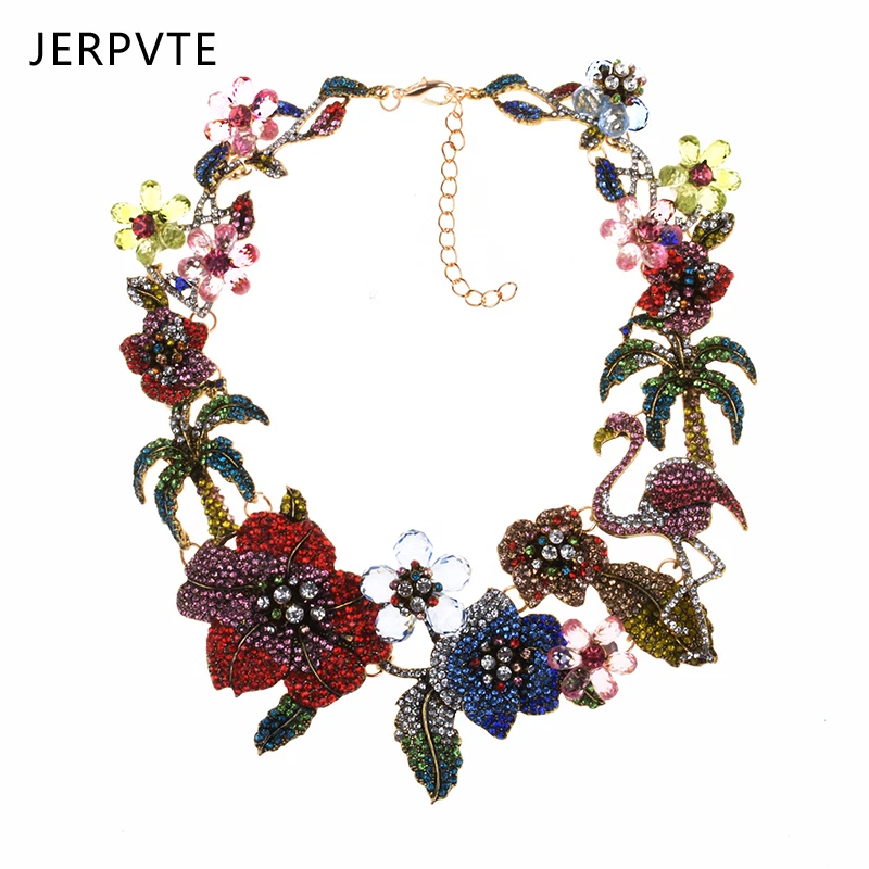 

Colorful Rhinestones Flowers Choker Necklace Women Jewelry Bohemian Statement Wedding Bridal Crystal Necklace Female Accessoires