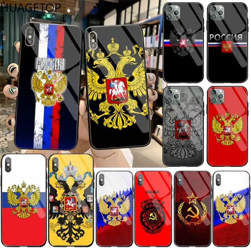 Чехол для телефона с российским флагом и государственной эмблемой закаленное