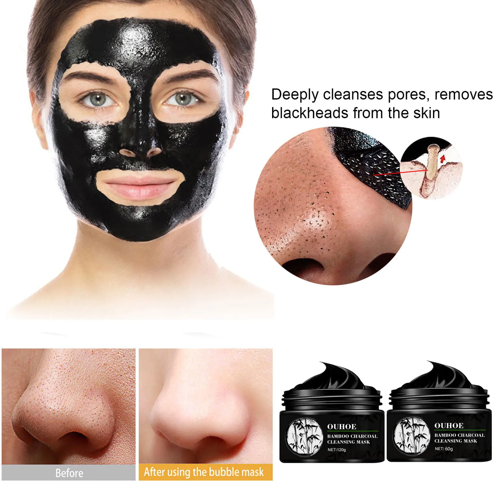 

2PcsBamboo Deep Cleaning Remove Blackhead Remover Mask Blackhead Acne Shrinking Pore Improve Rough Skin Acne Treatment Face Care